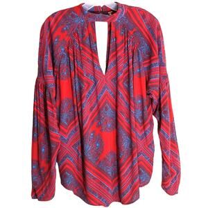 Free People Walking on a Dream Tunic Top Women's Size XS Red Cut out Long Sleeve